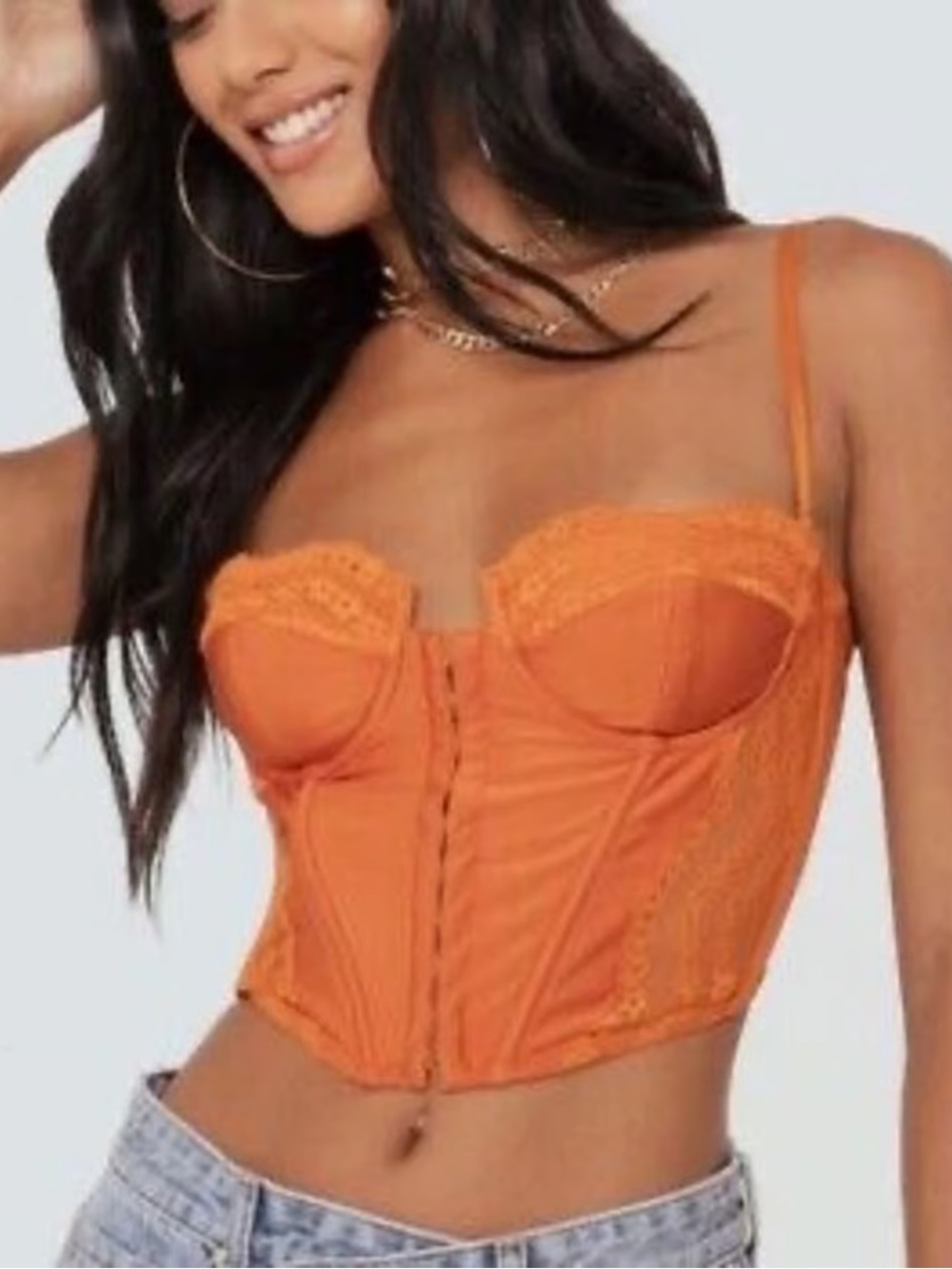 Edikted Orange Lace Corset Bustier Crop Top